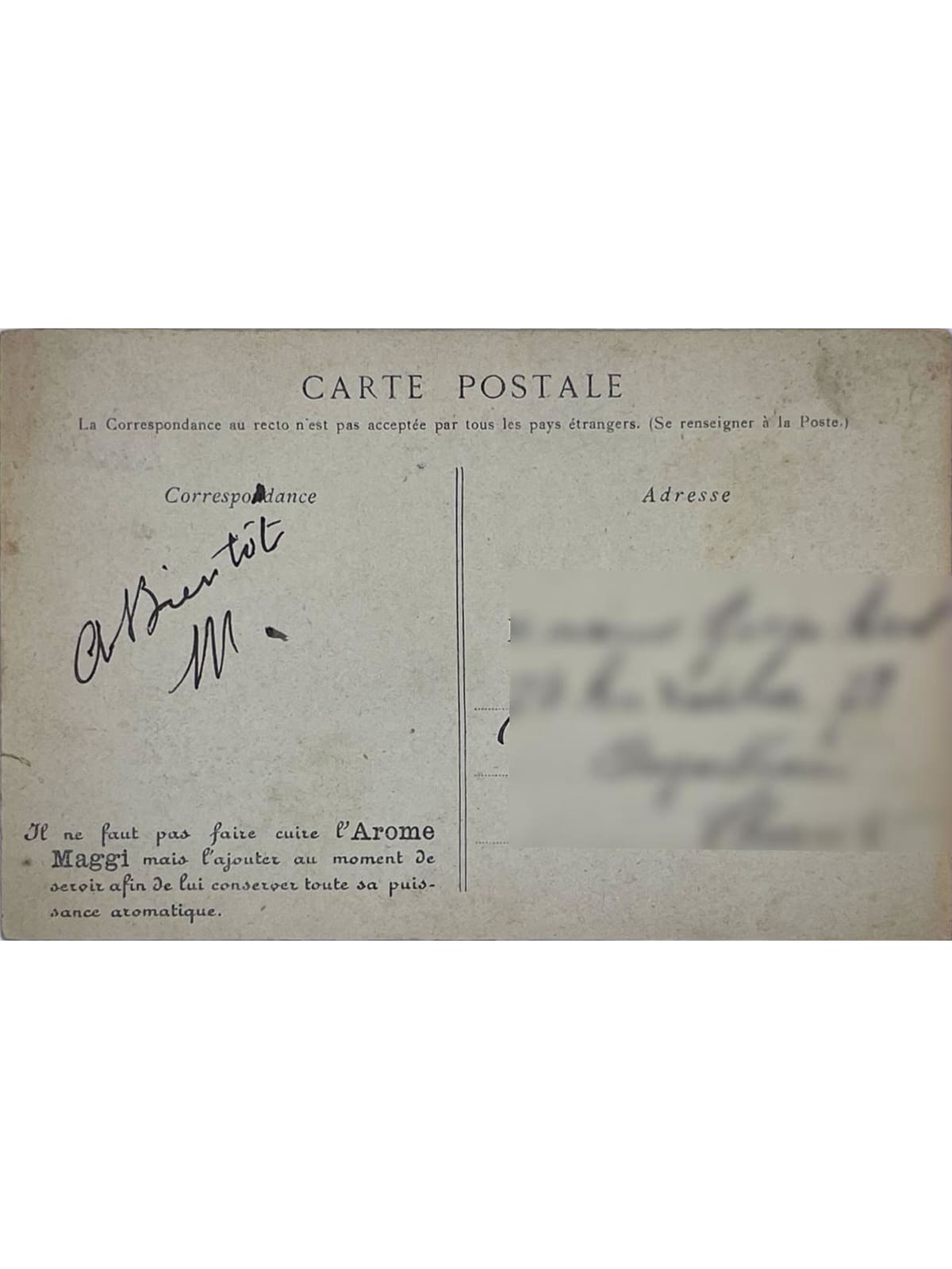 Verso de la carte postale