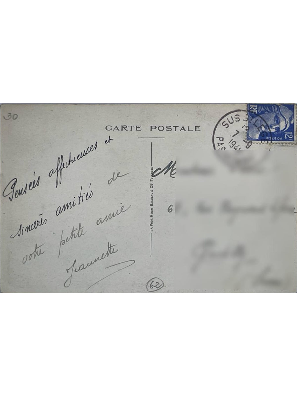 Verso de la carte postale