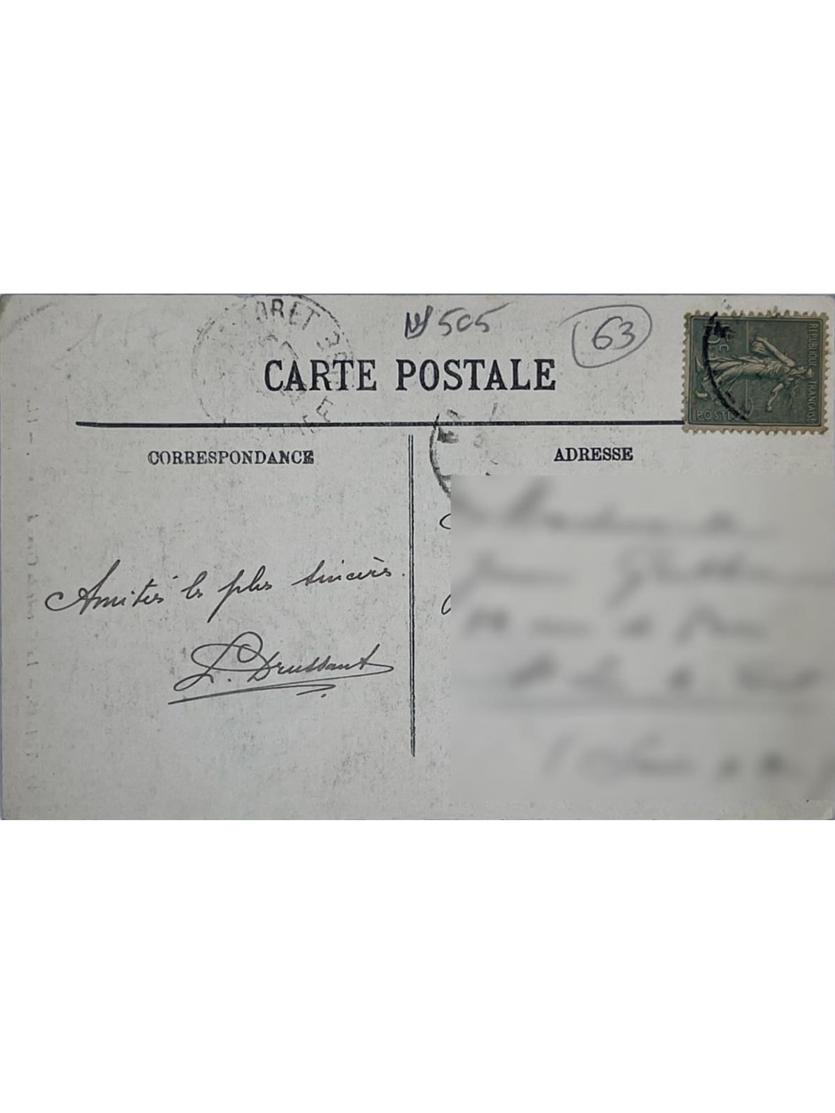 Verso de la carte postale