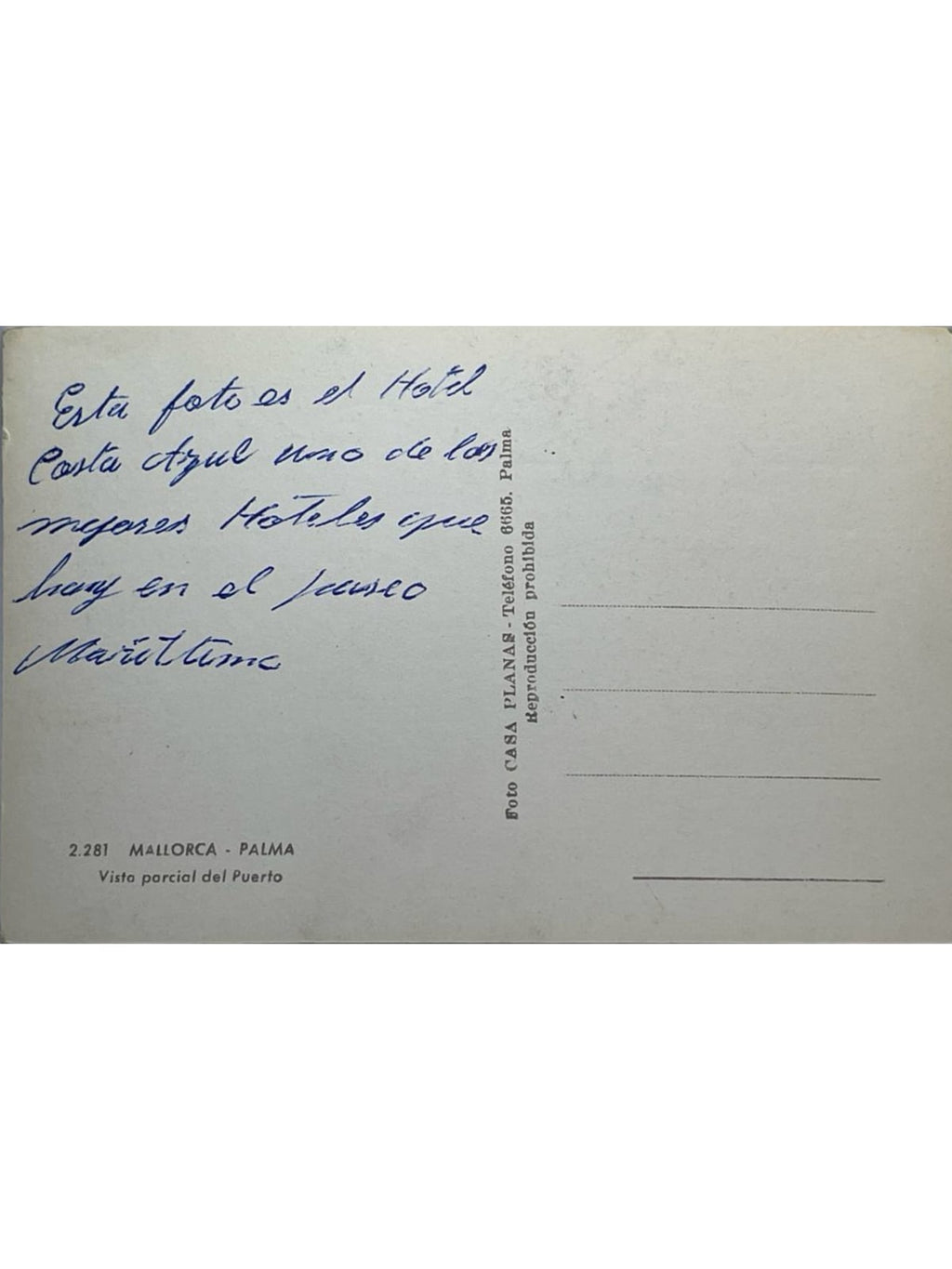Verso de la carte postale