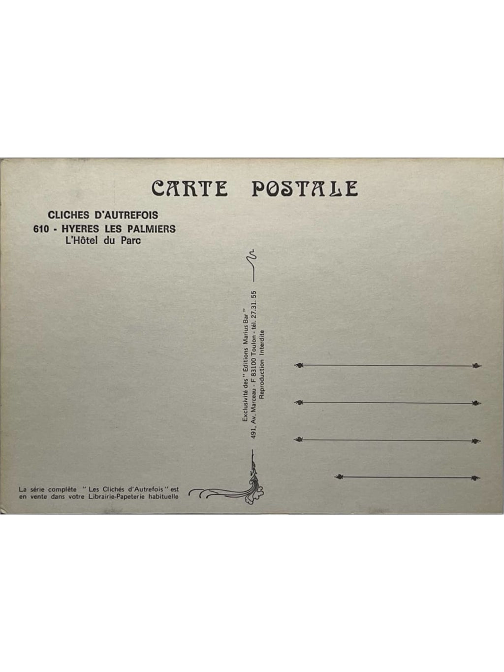 Verso de la carte postale