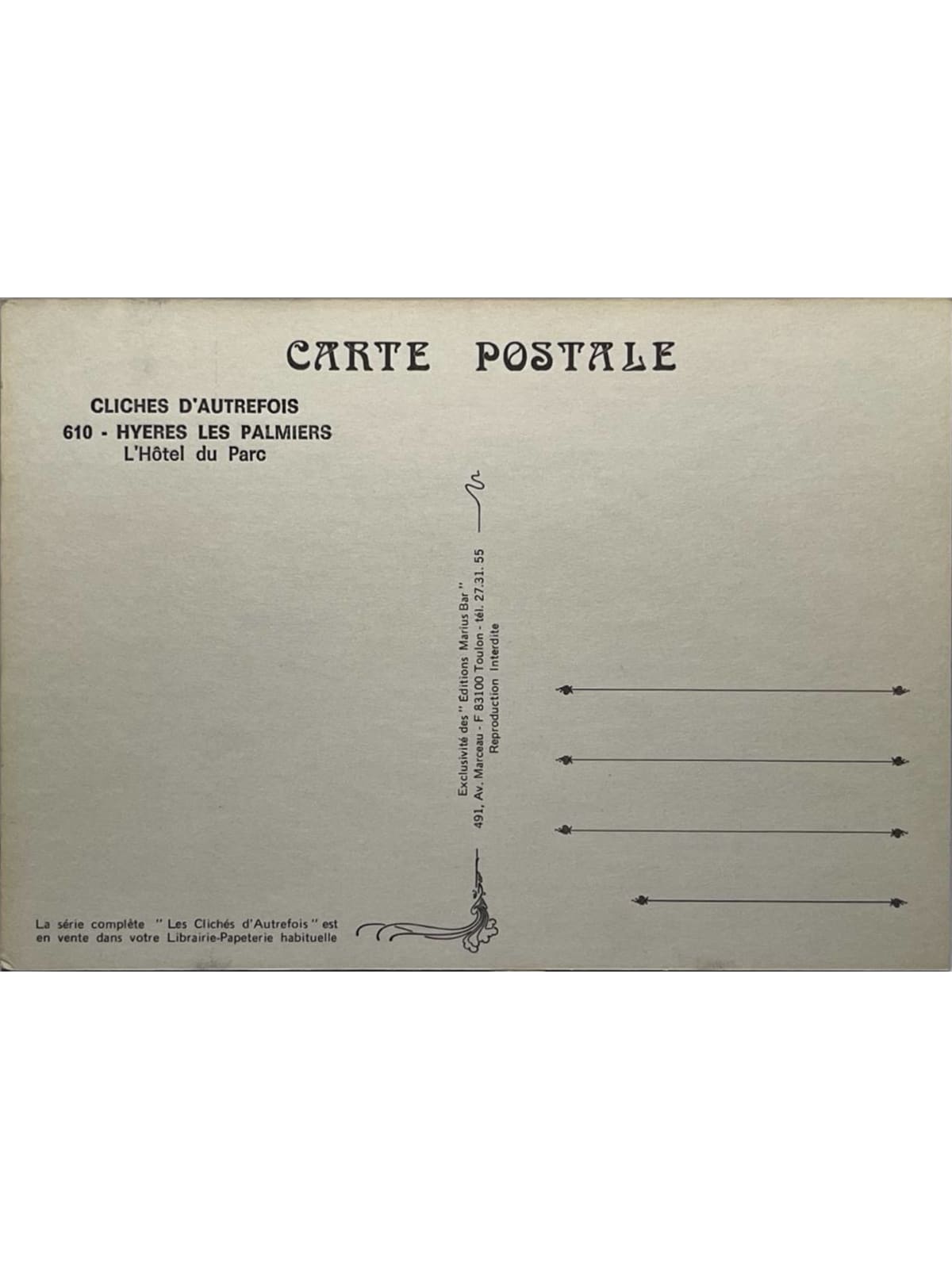 Verso de la carte postale