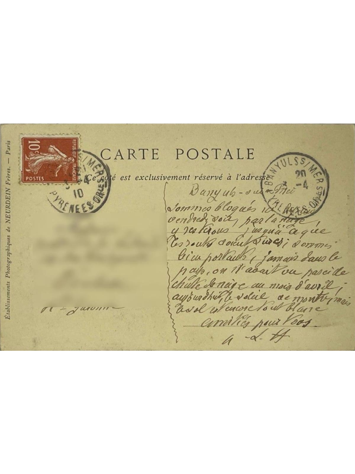 Verso de la carte postale
