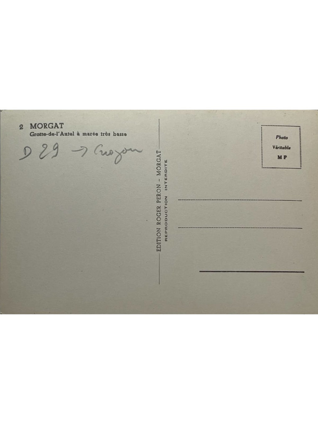 Verso de la carte postale
