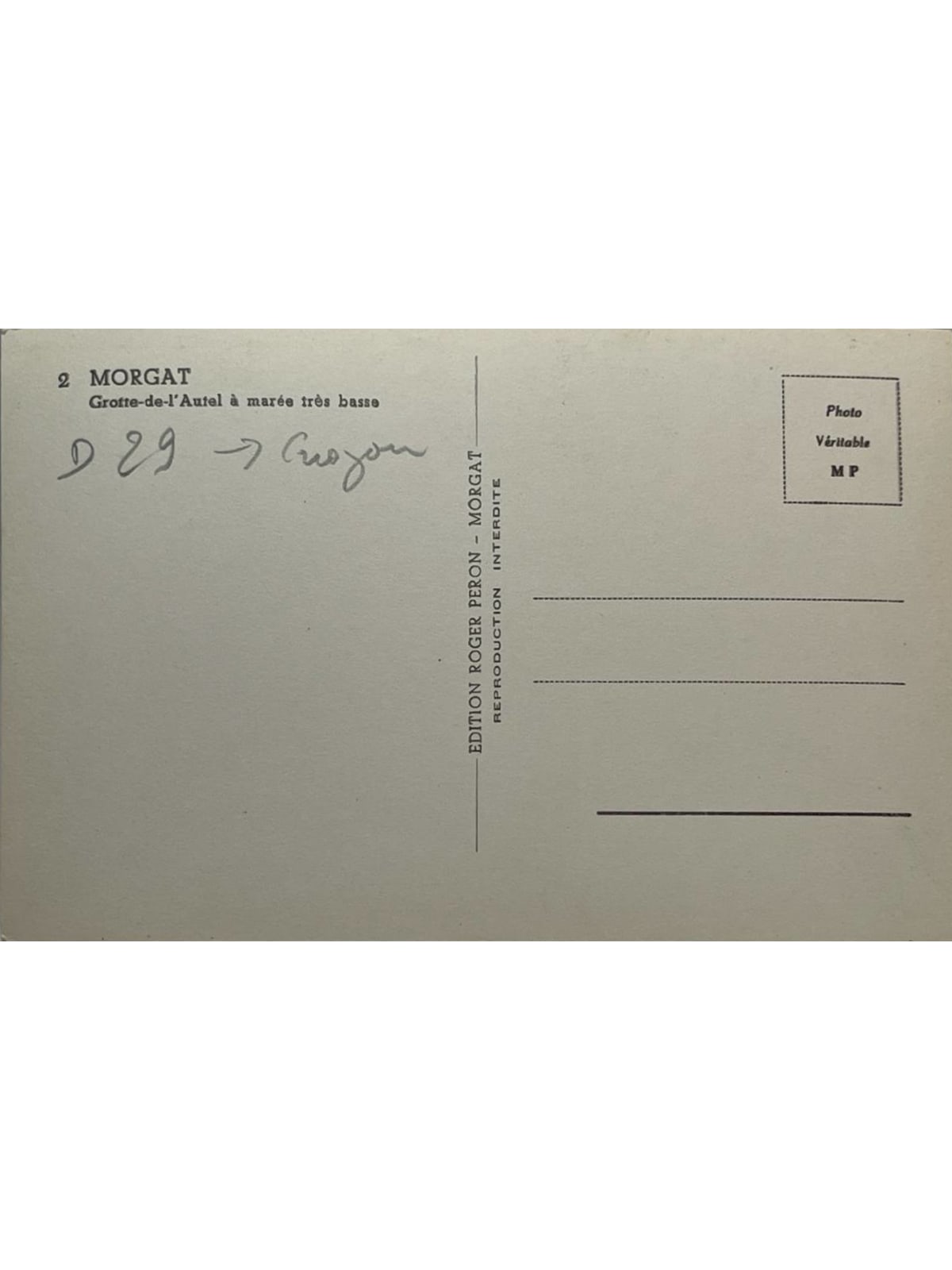 Verso de la carte postale