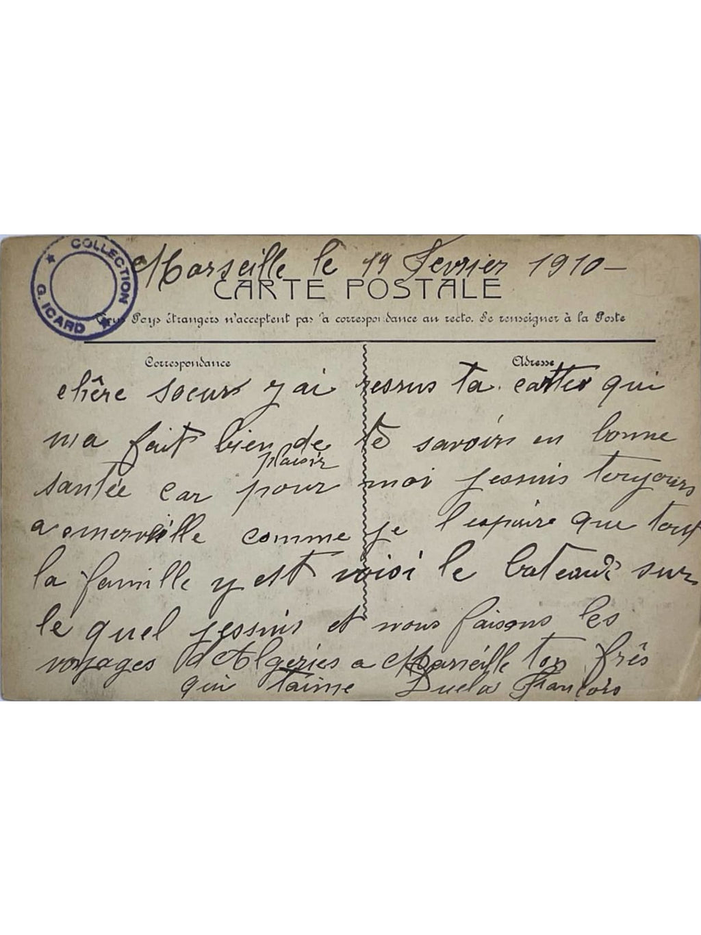 Verso de la carte postale