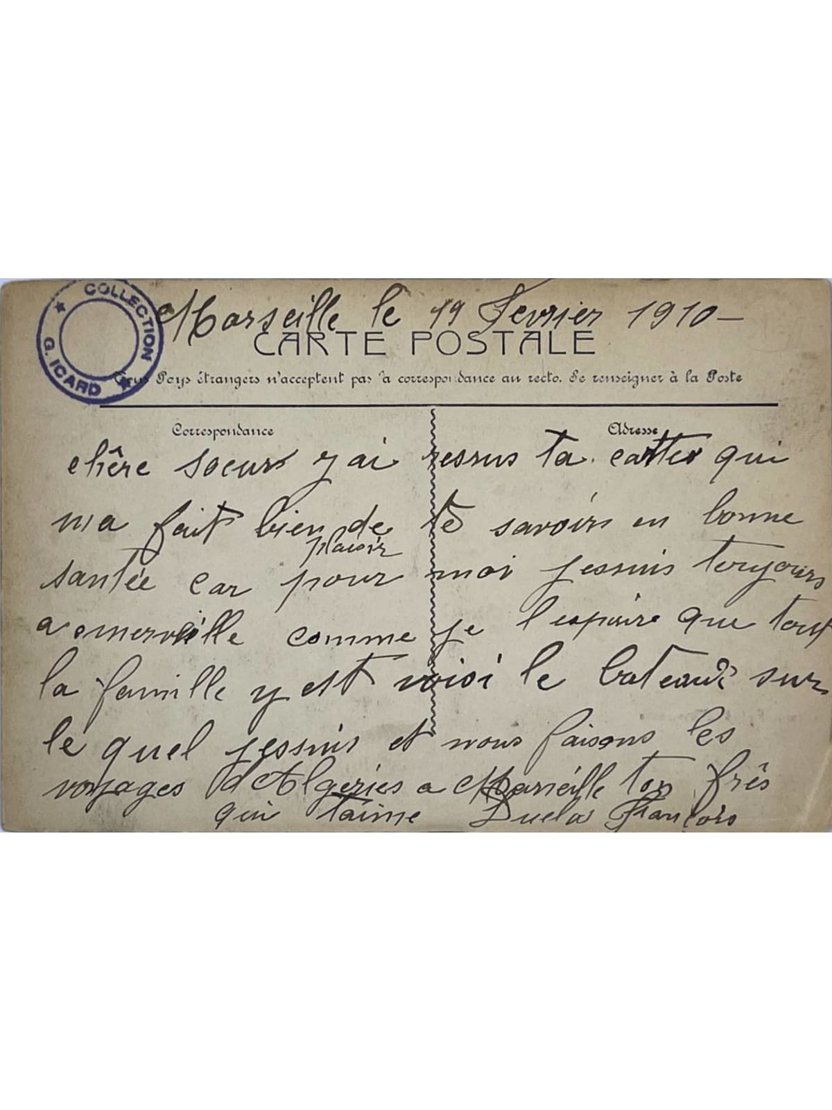 Verso de la carte postale