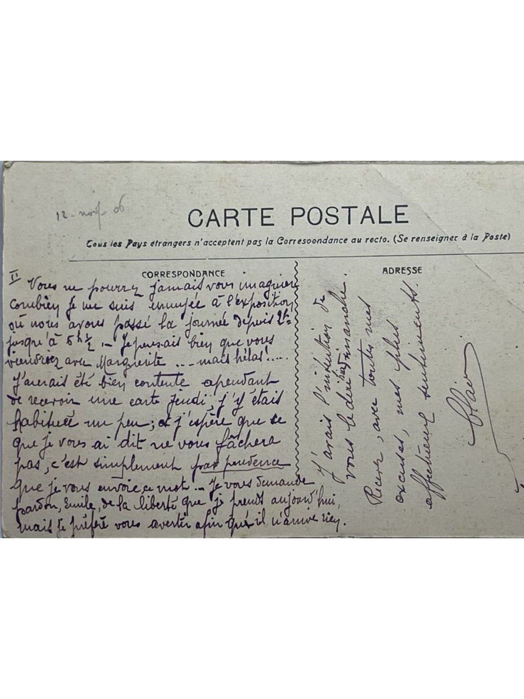 Verso de la carte postale