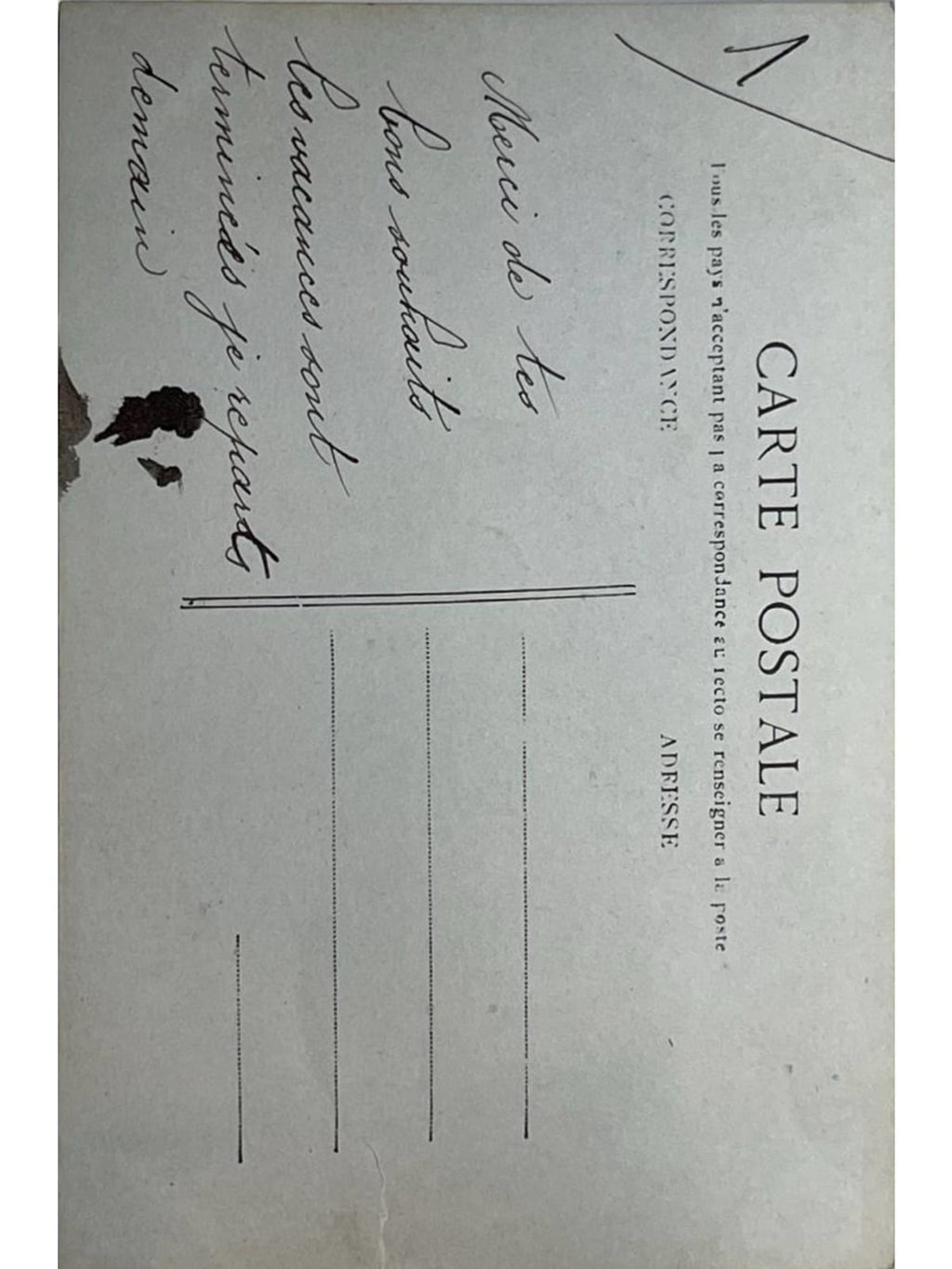 Verso de la carte postale