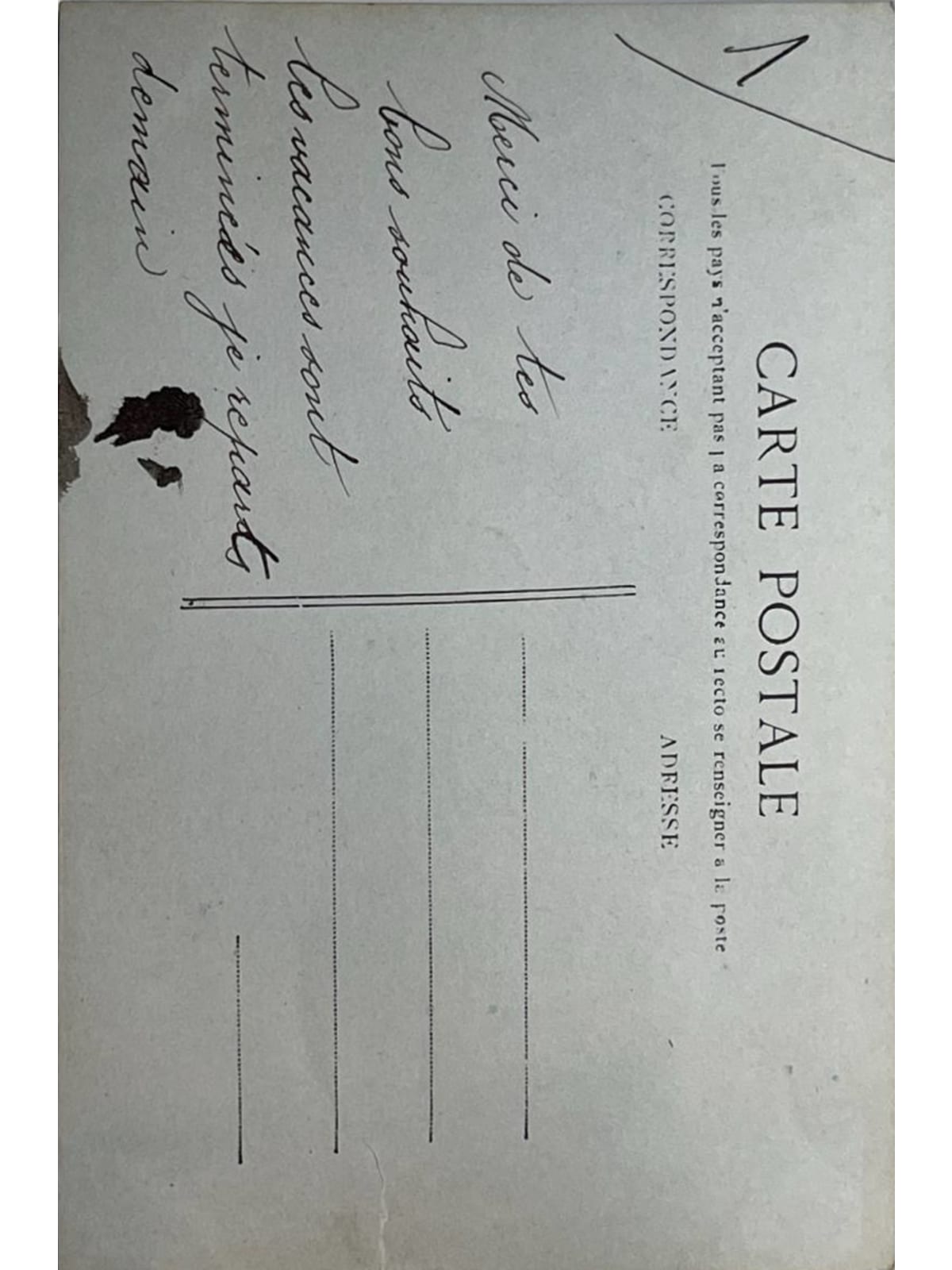Verso de la carte postale