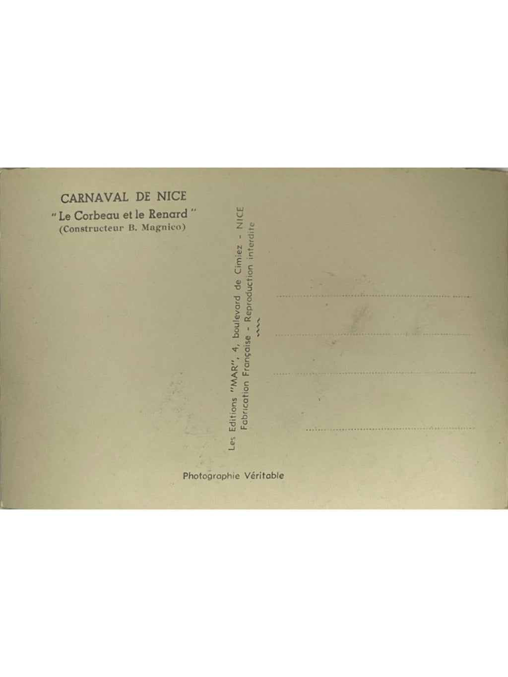 Verso de la carte postale