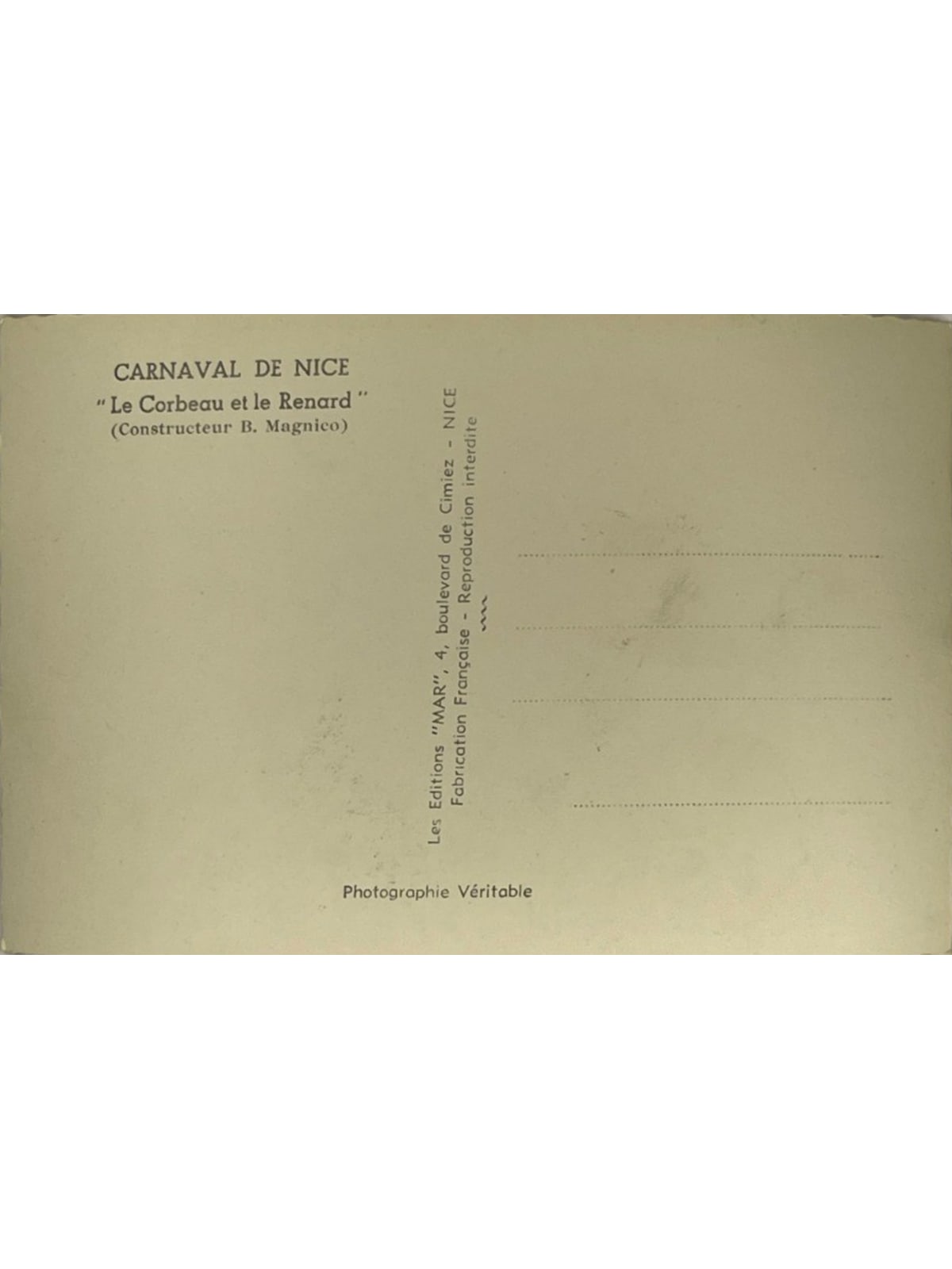 Verso de la carte postale