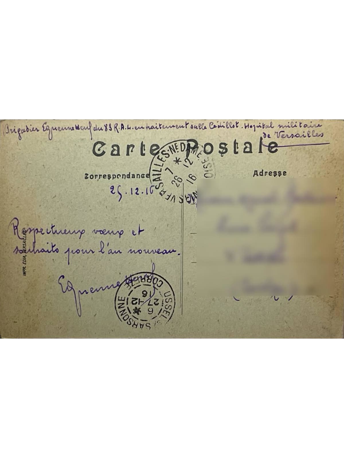 Verso de la carte postale