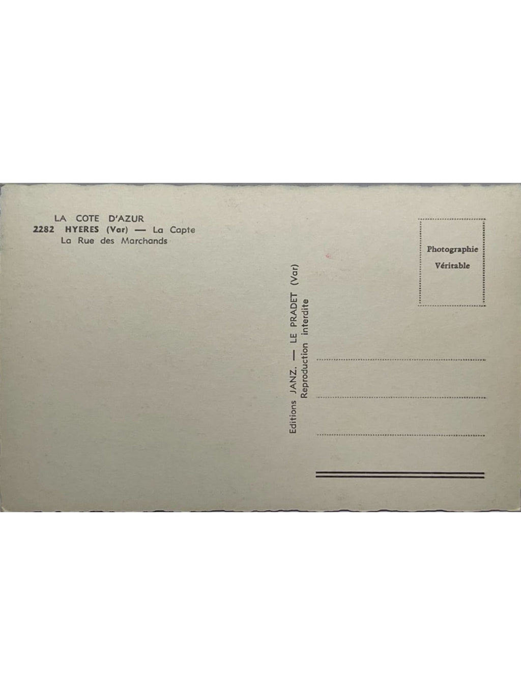 Verso de la carte postale
