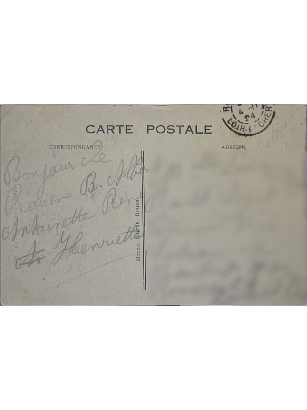 Verso de la carte postale