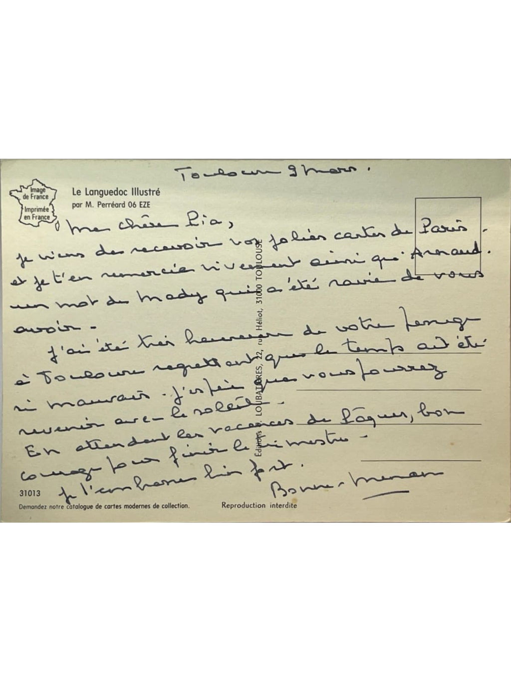Verso de la carte postale