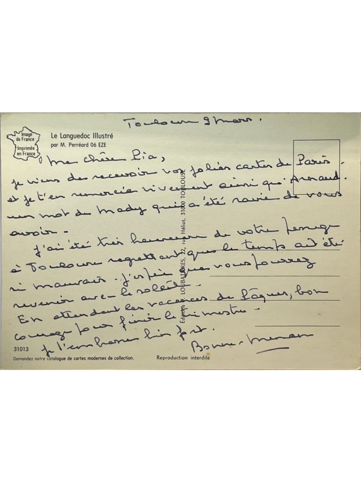 Verso de la carte postale