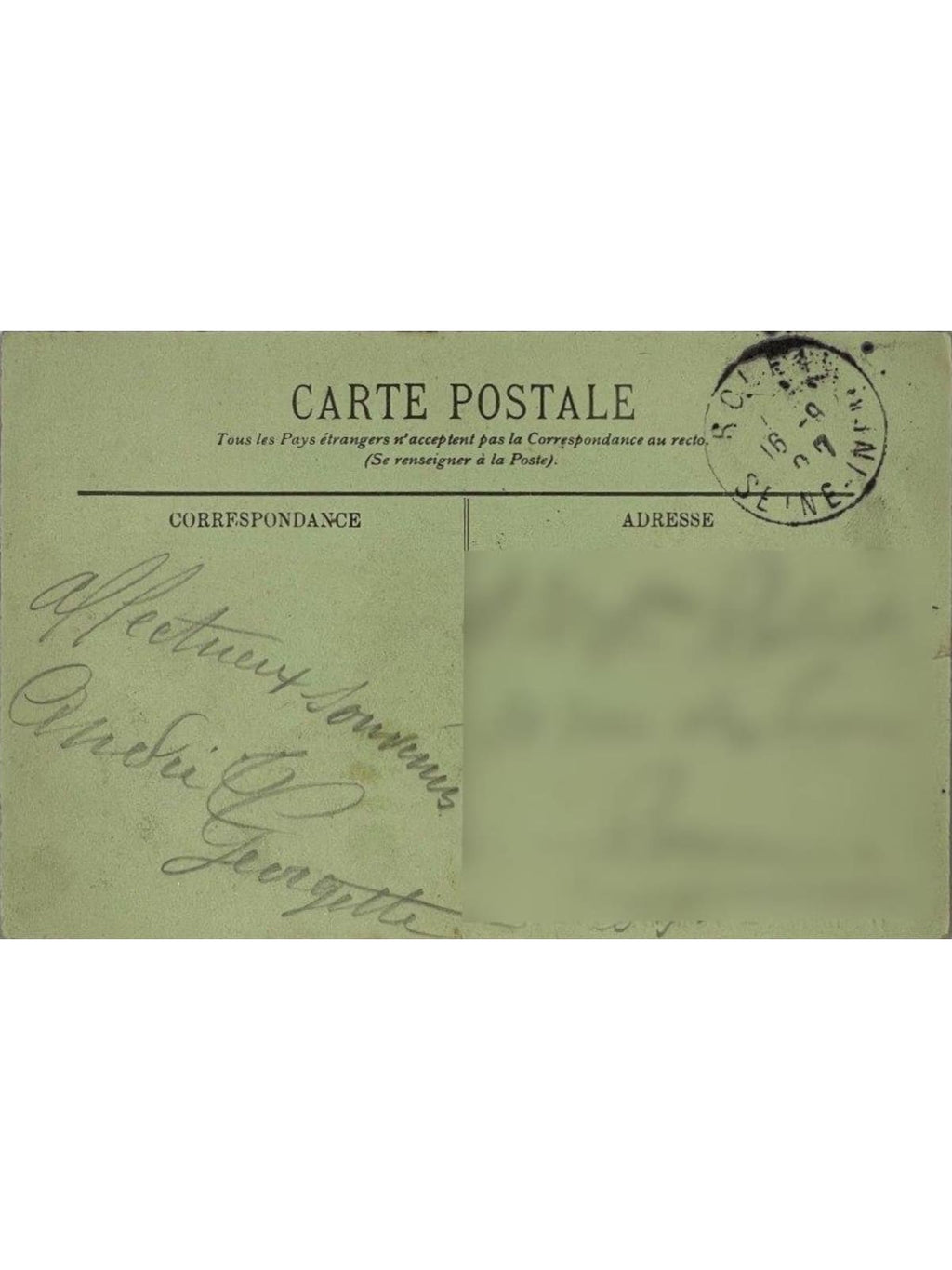 Verso de la carte postale