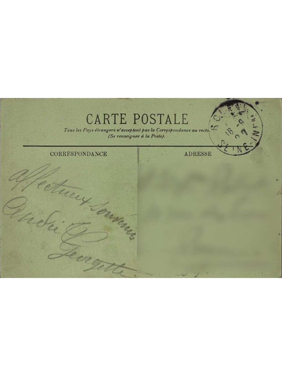 Verso de la carte postale