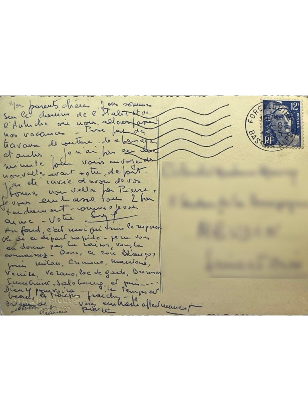 Verso de la carte postale