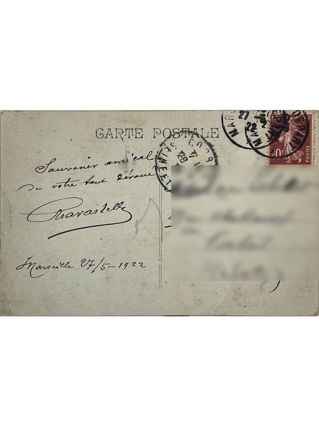 Verso de la carte postale