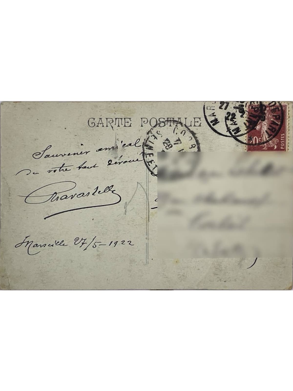 Verso de la carte postale