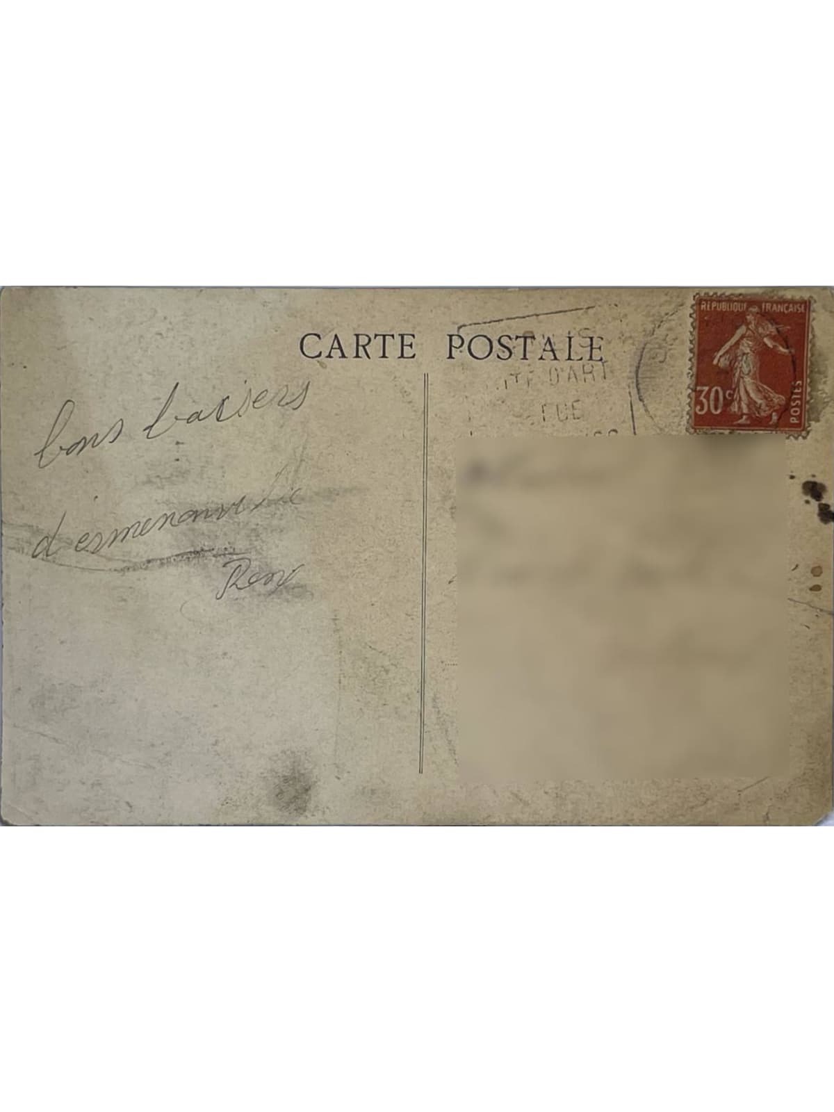 Verso de la carte postale