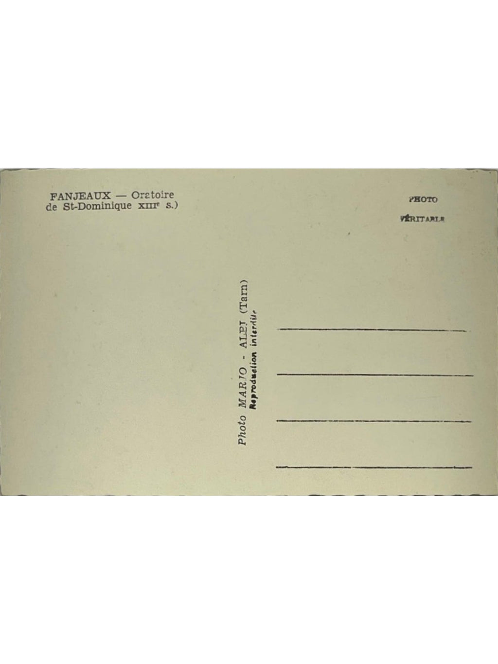 Verso de la carte postale