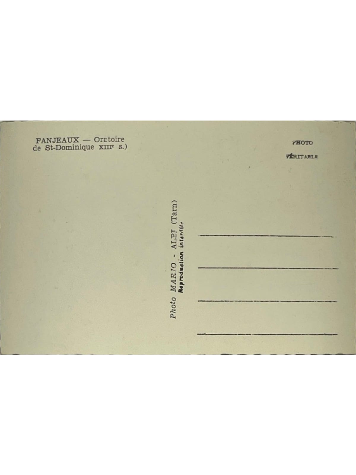Verso de la carte postale