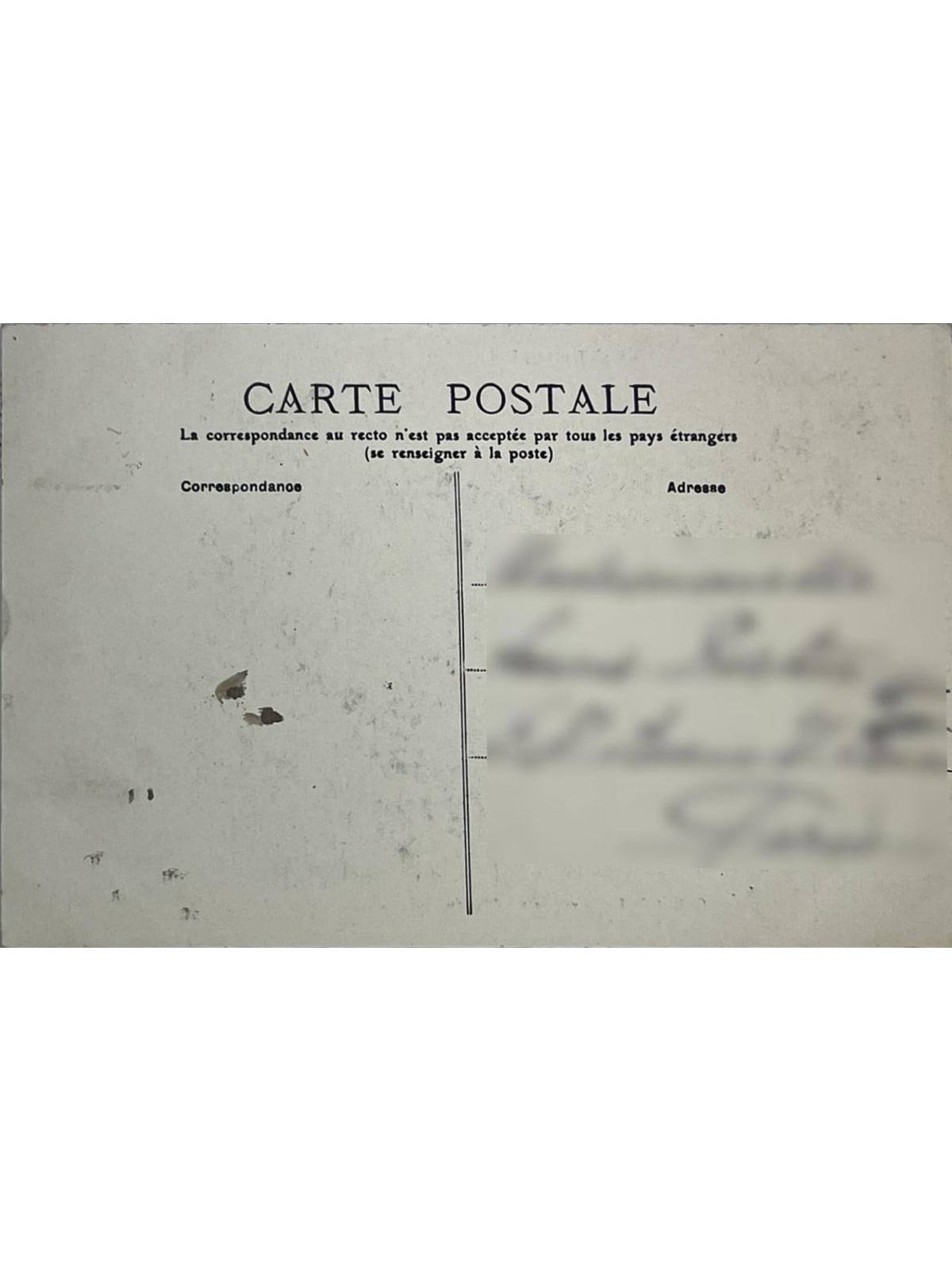Verso de la carte postale