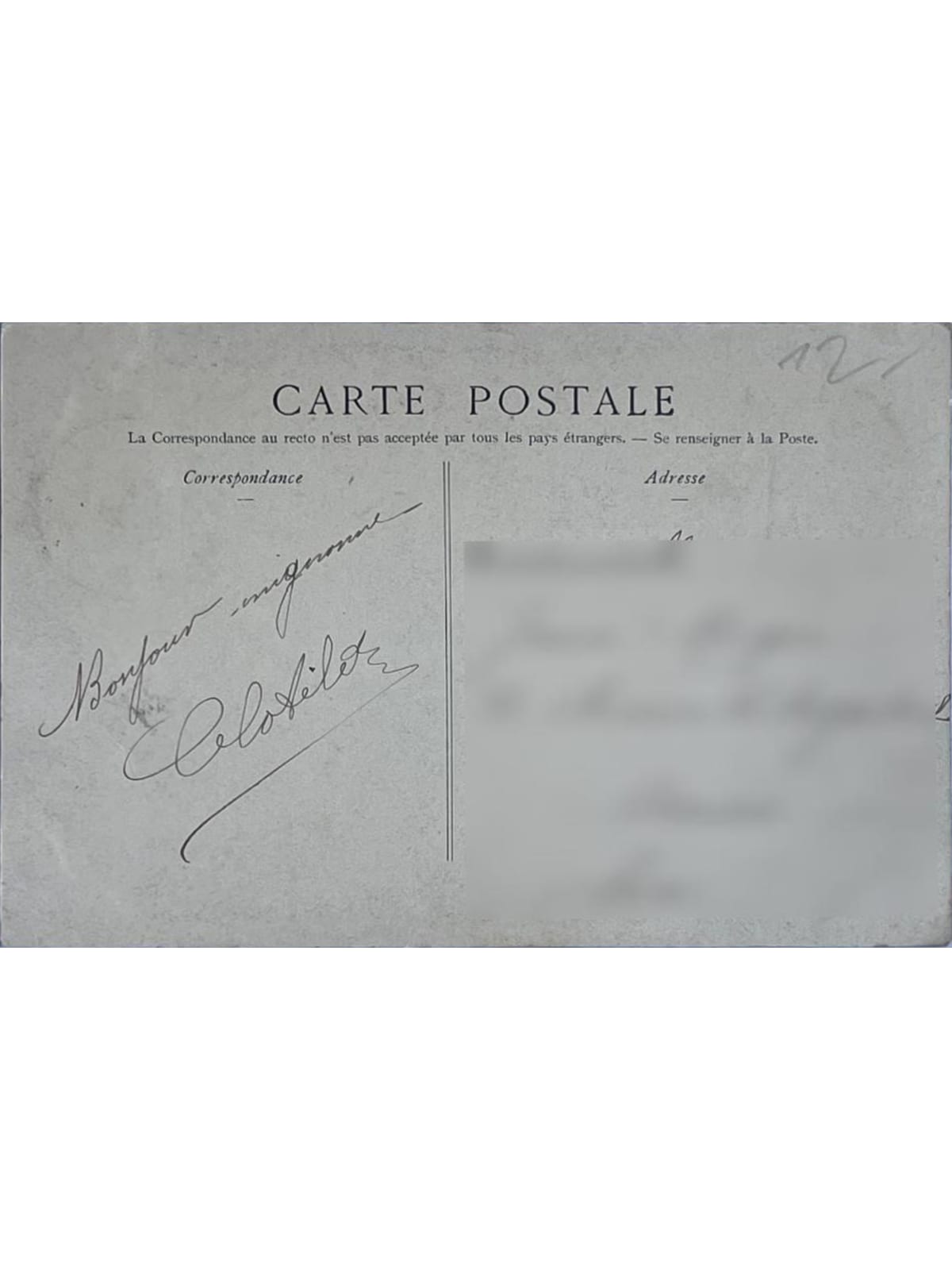 Verso de la carte postale