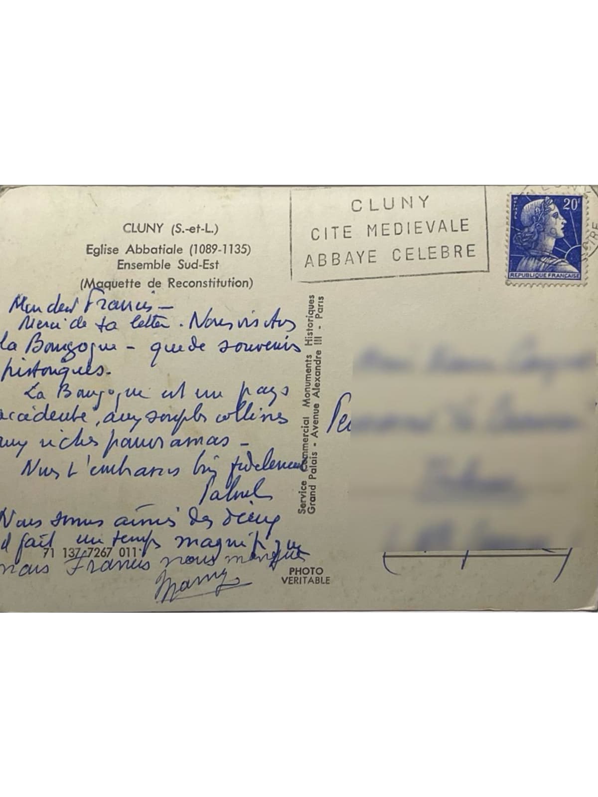 Verso de la carte postale