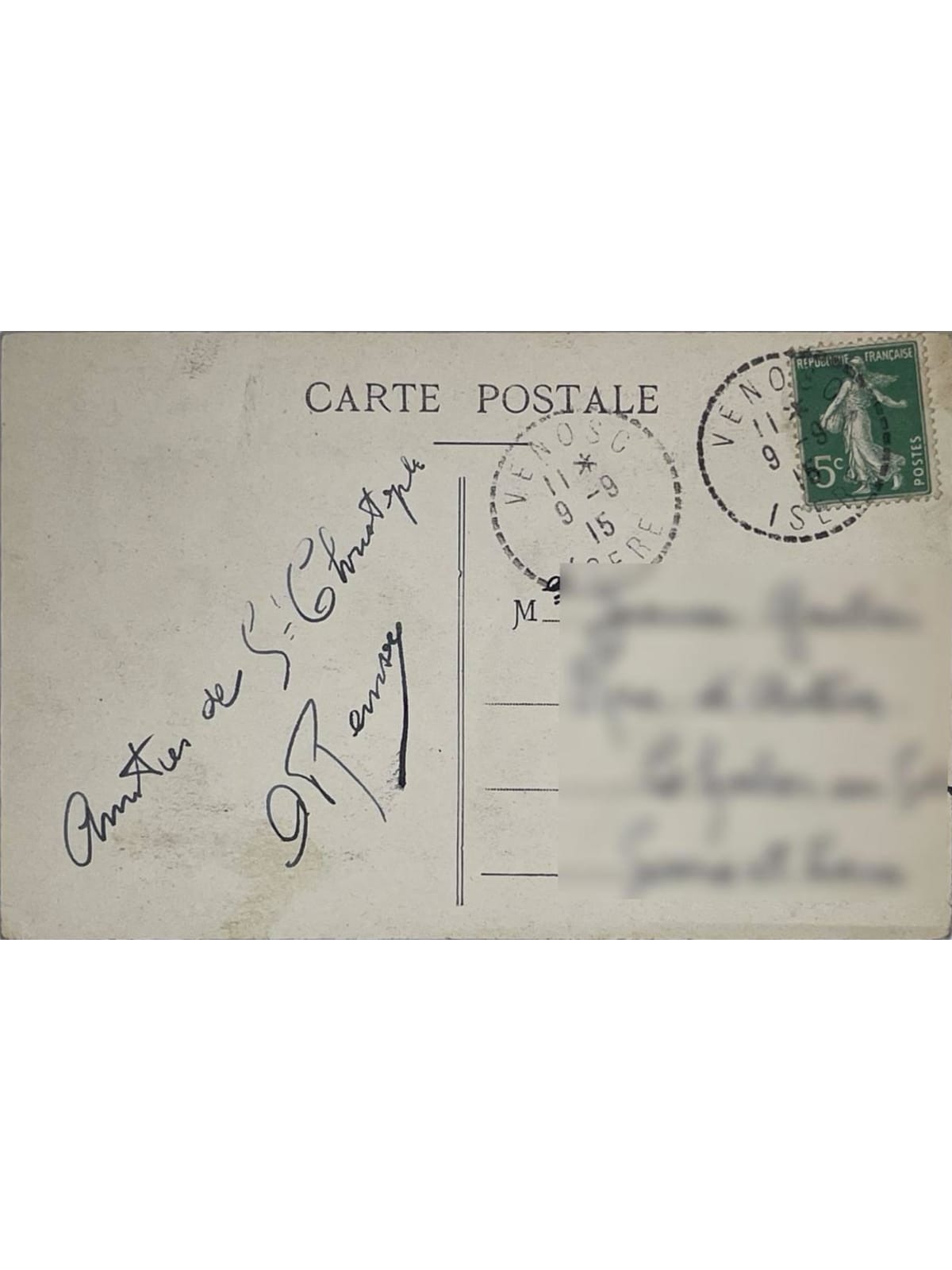 Verso de la carte postale