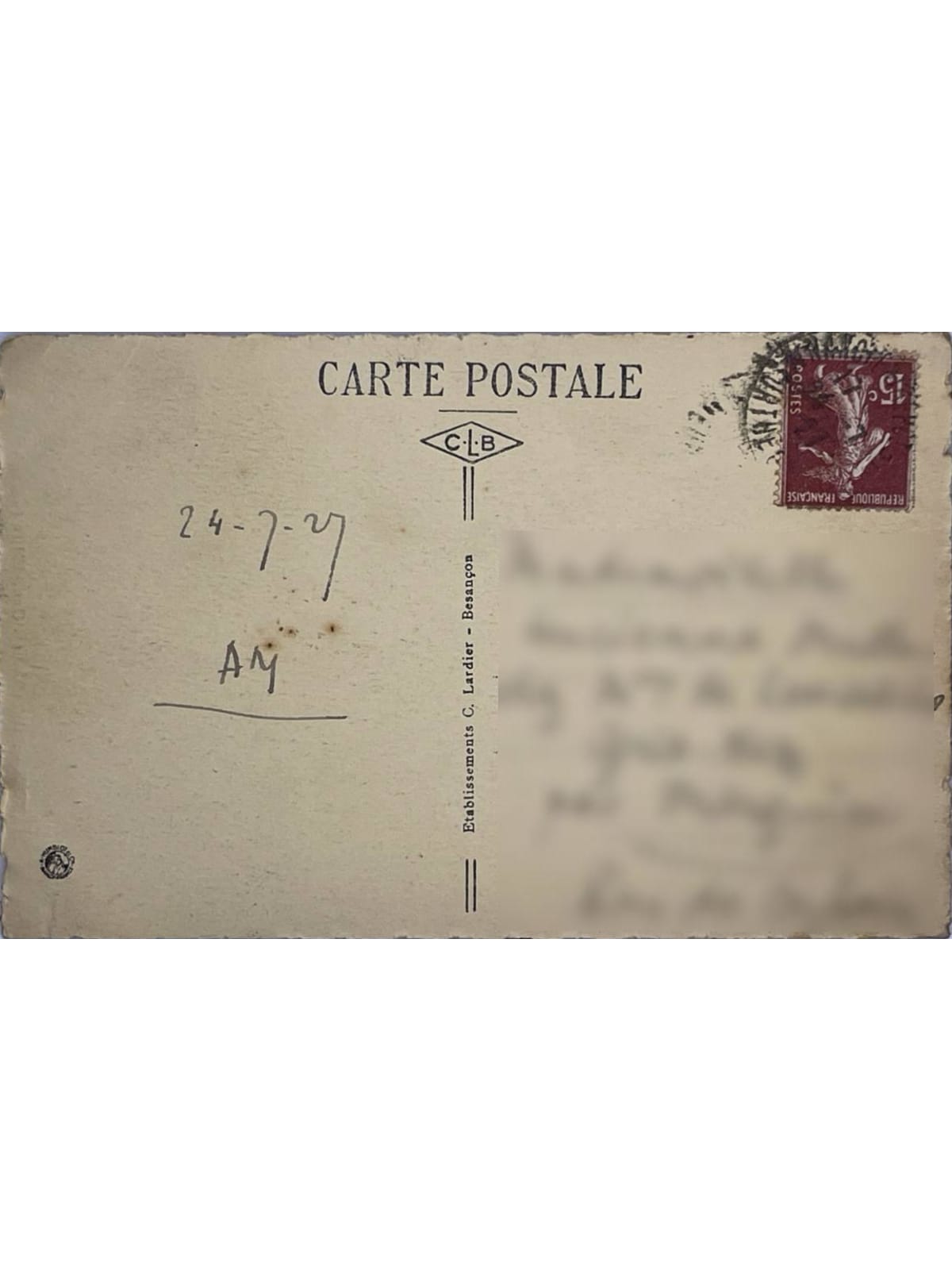 Verso de la carte postale