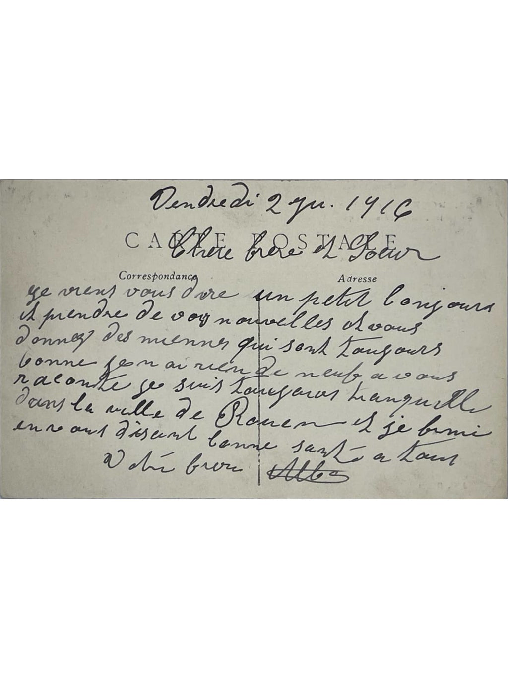 Verso de la carte postale