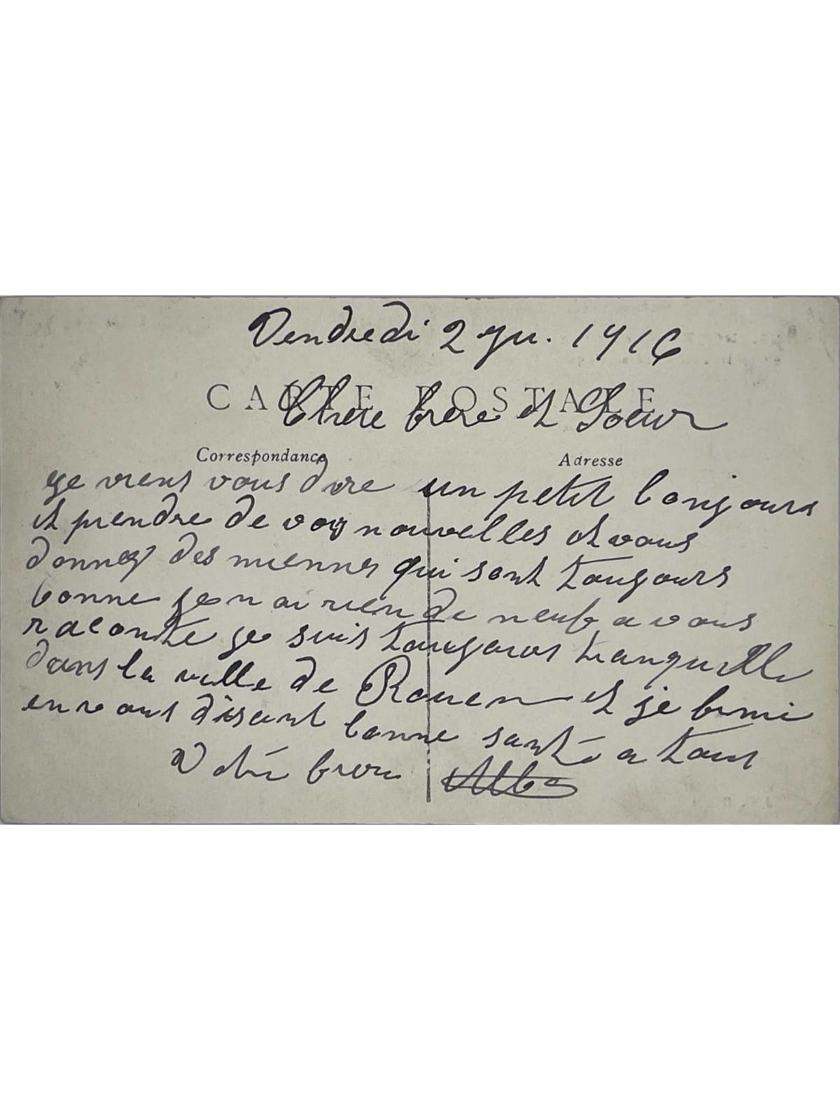 Verso de la carte postale