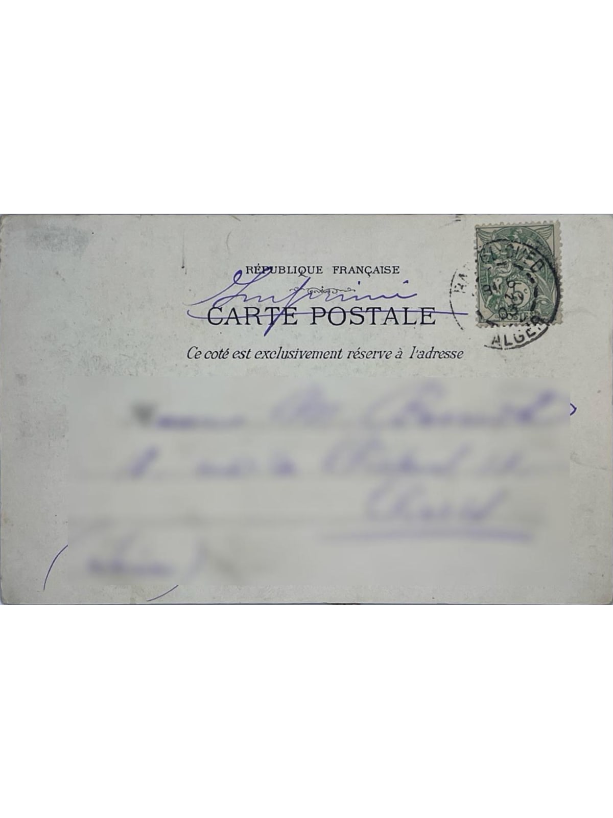 Verso de la carte postale