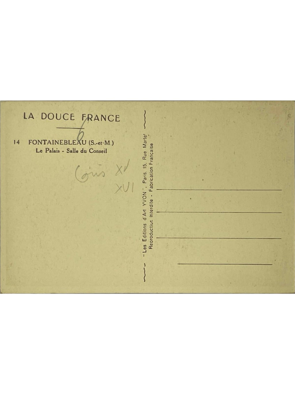 Verso de la carte postale