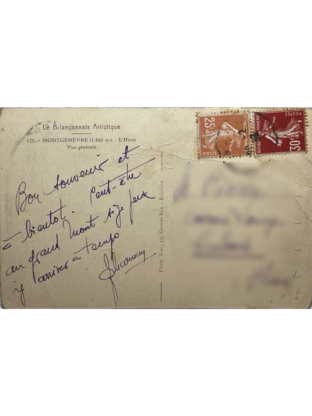 Verso de la carte postale