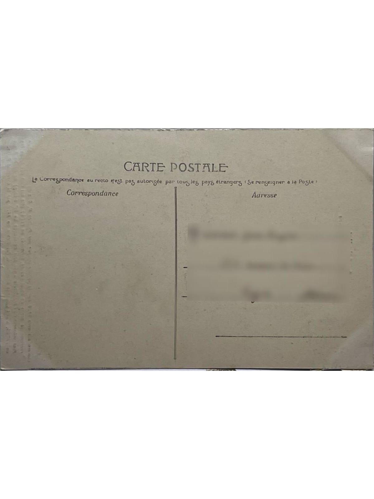 Verso de la carte postale