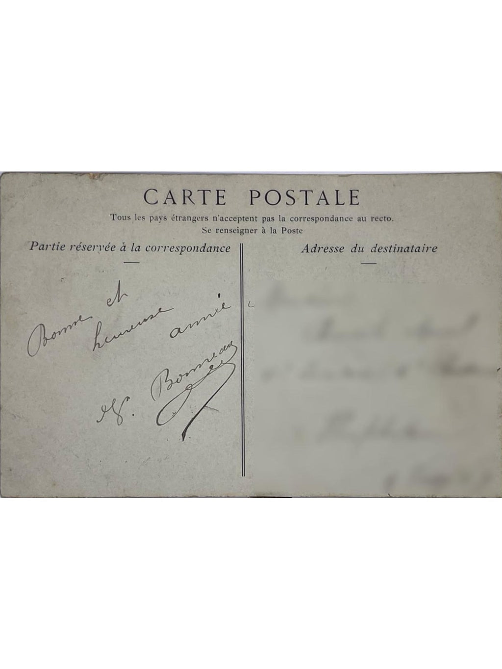 Verso de la carte postale