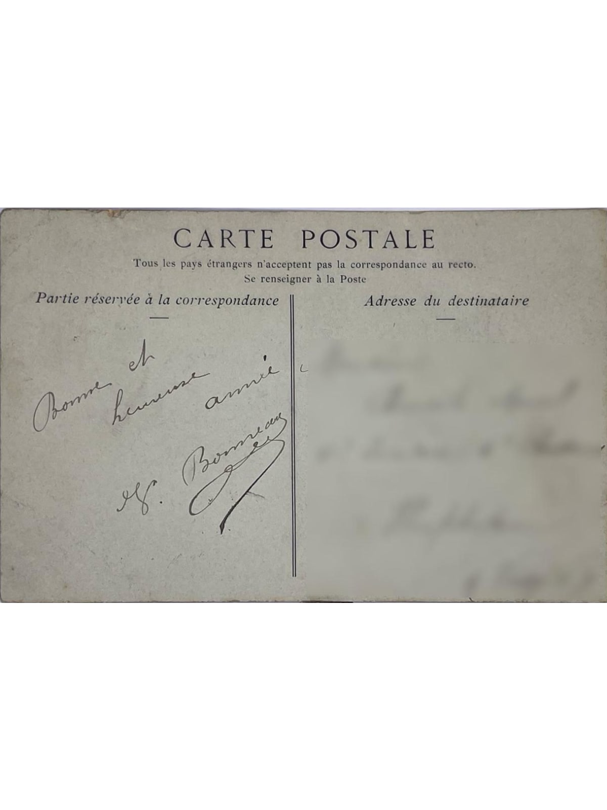 Verso de la carte postale