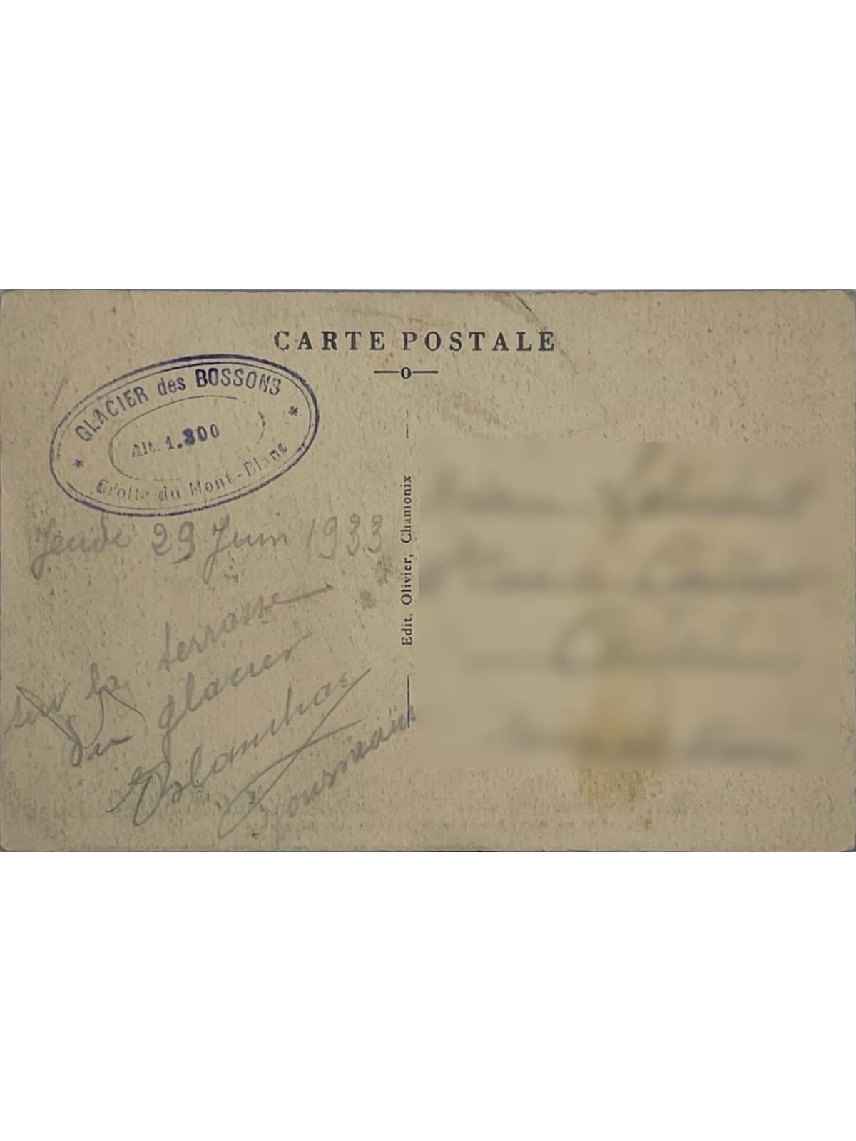 Verso de la carte postale