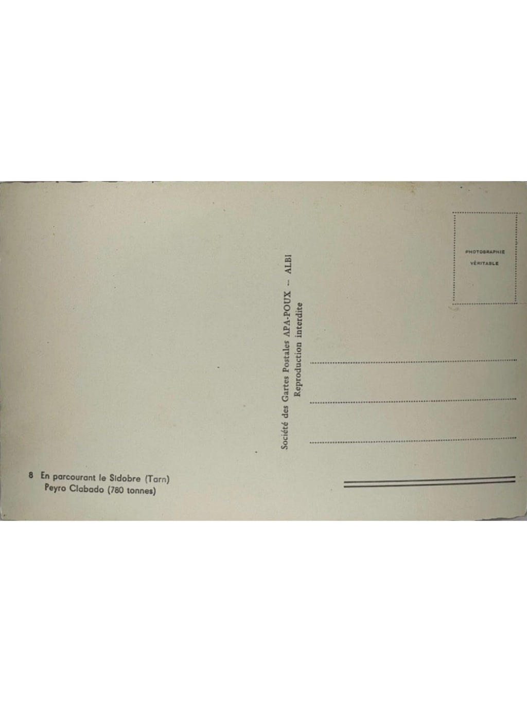 Verso de la carte postale