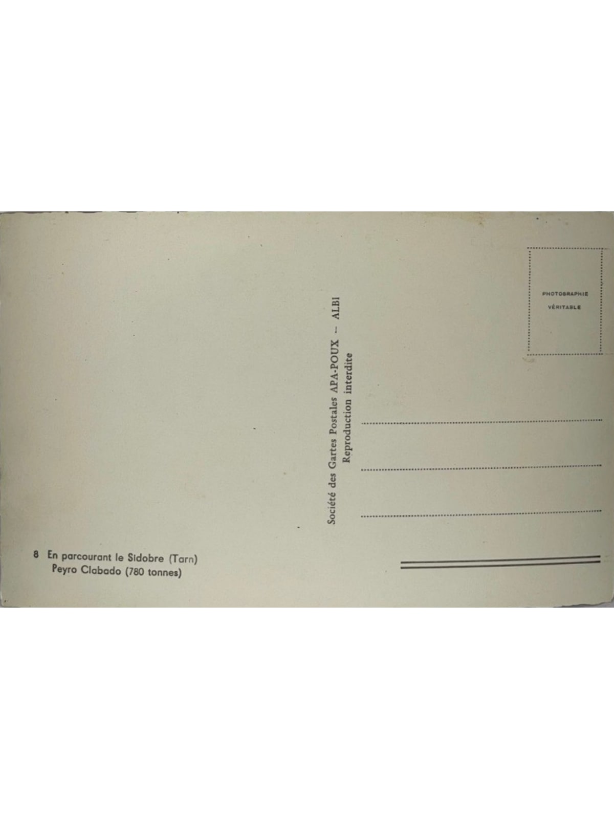 Verso de la carte postale
