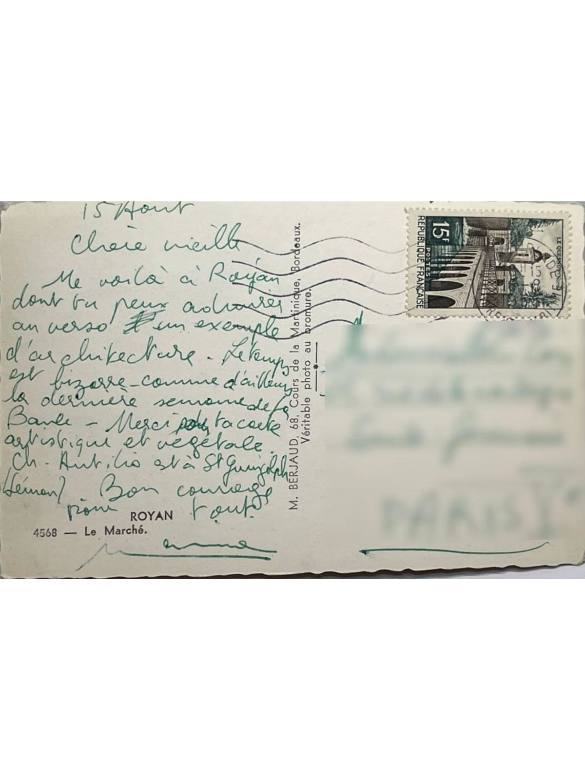 Verso de la carte postale