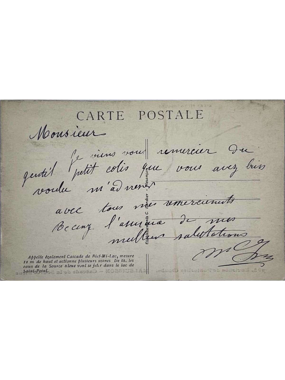 Verso de la carte postale