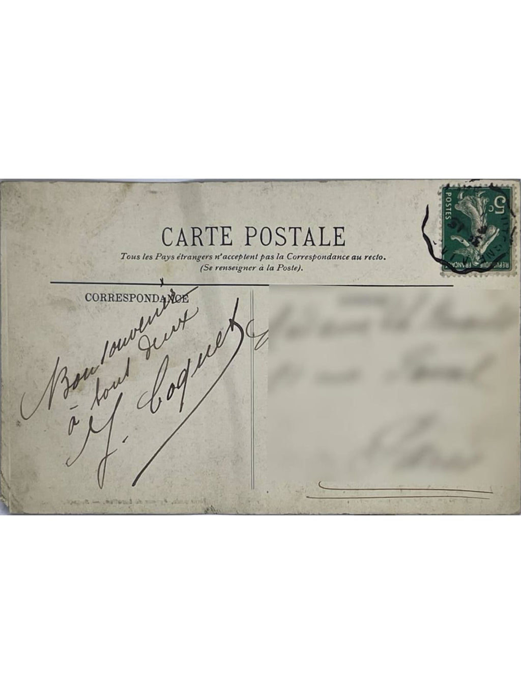 Verso de la carte postale