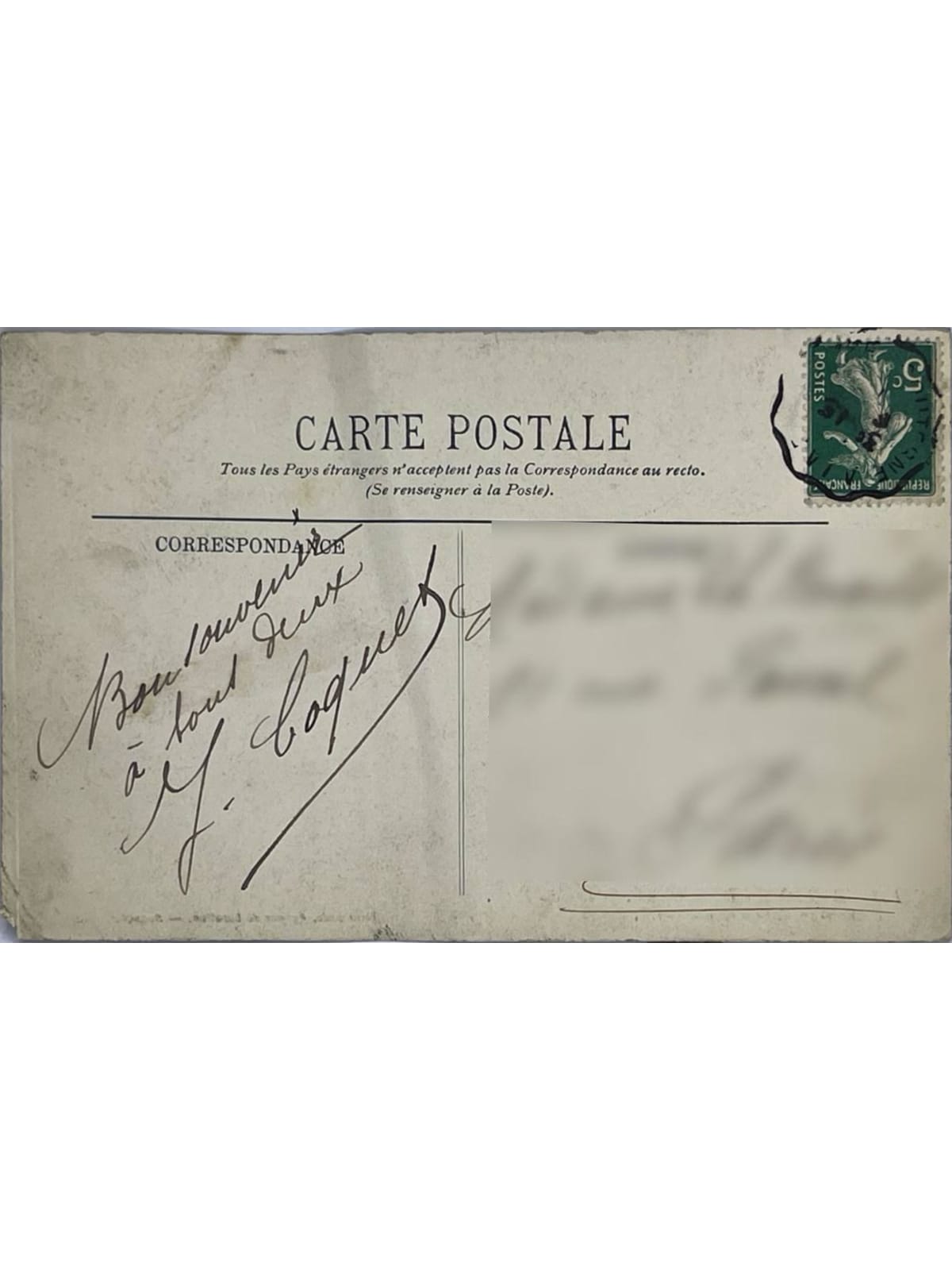 Verso de la carte postale