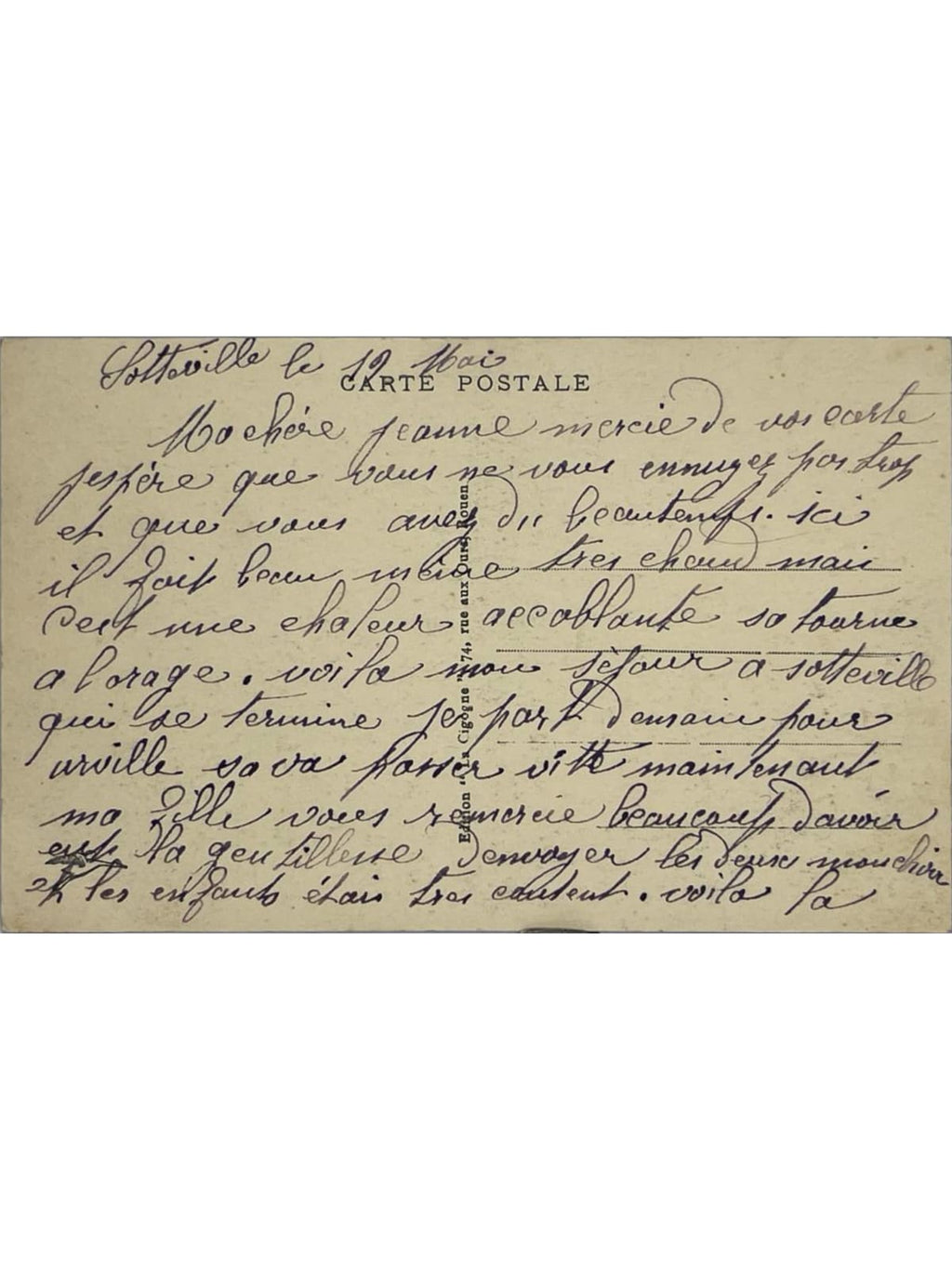 Verso de la carte postale